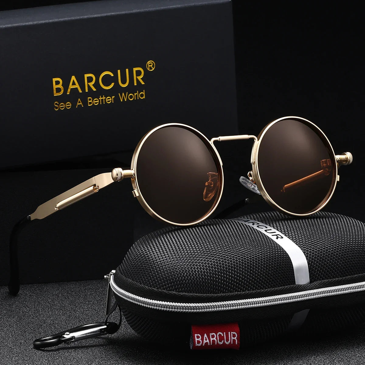 BARCUR Polarized Round Steampunk Sunglasses for Men – Retro 