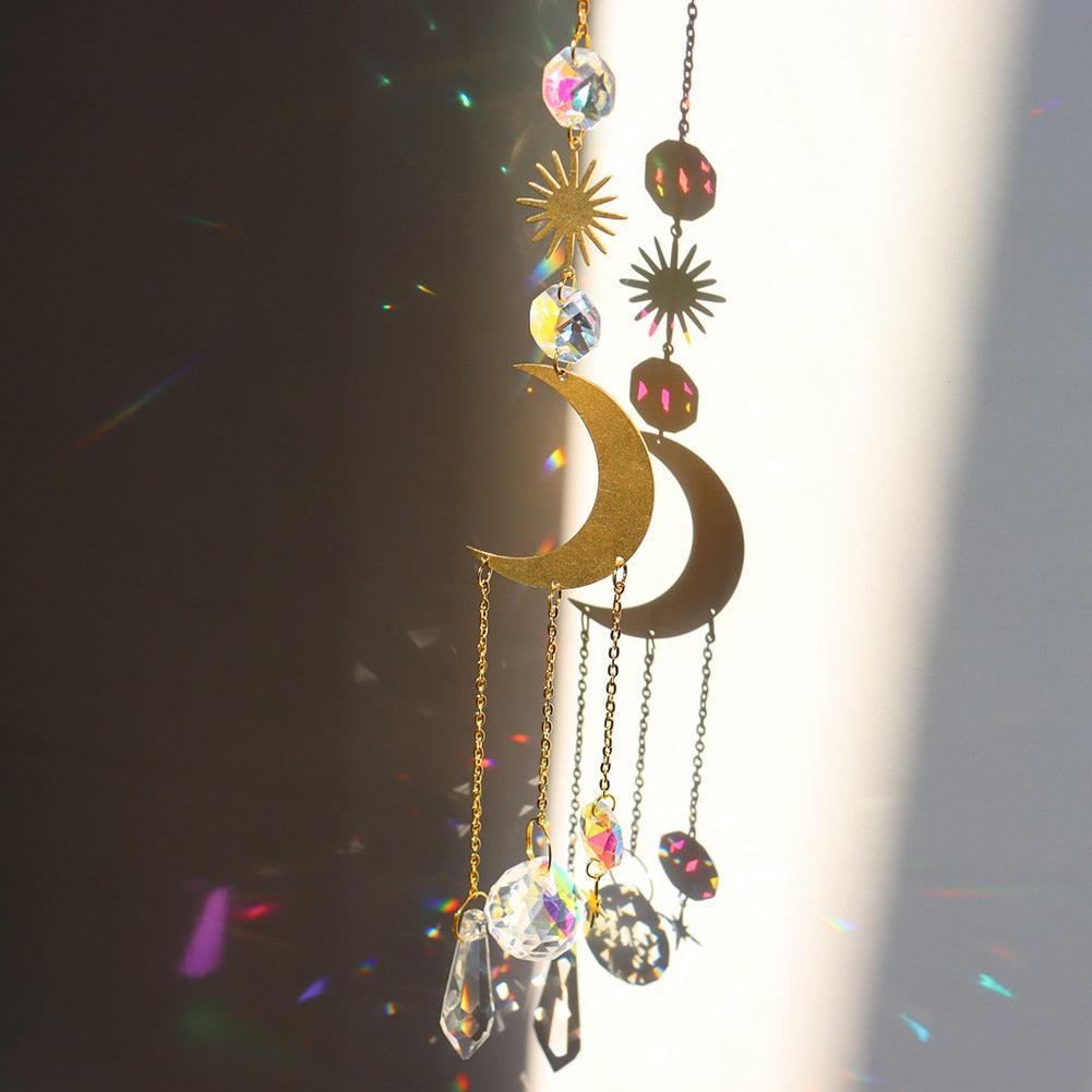 Crystal Wind Chime Star Moon Sun Pendant Indoor Window For Window in G ...