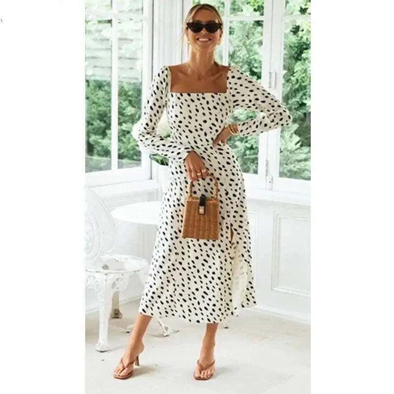 luxury print dresses New Fashion Leopard Print Dot long sleeve Slit Luxury Dress