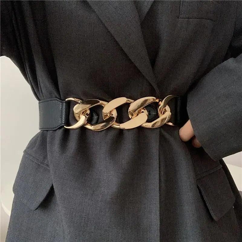 Women Elegant Elastic Stretch Wide Dress Belt Big Chain Waistbands For  Women Luxury Party Belts For Dresses