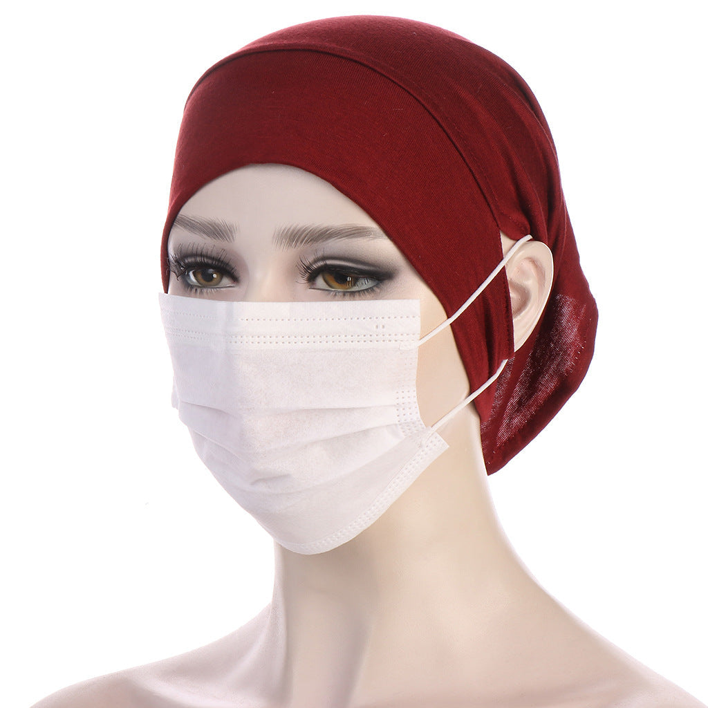 NEW Soft Cotton Hijab Breathable Turban Tie Under Scarf Elegant Ear Hole Stretch Inner Hijabs Lightweight Turban Round Front Under Hijab Caps Female Turban Bonnet