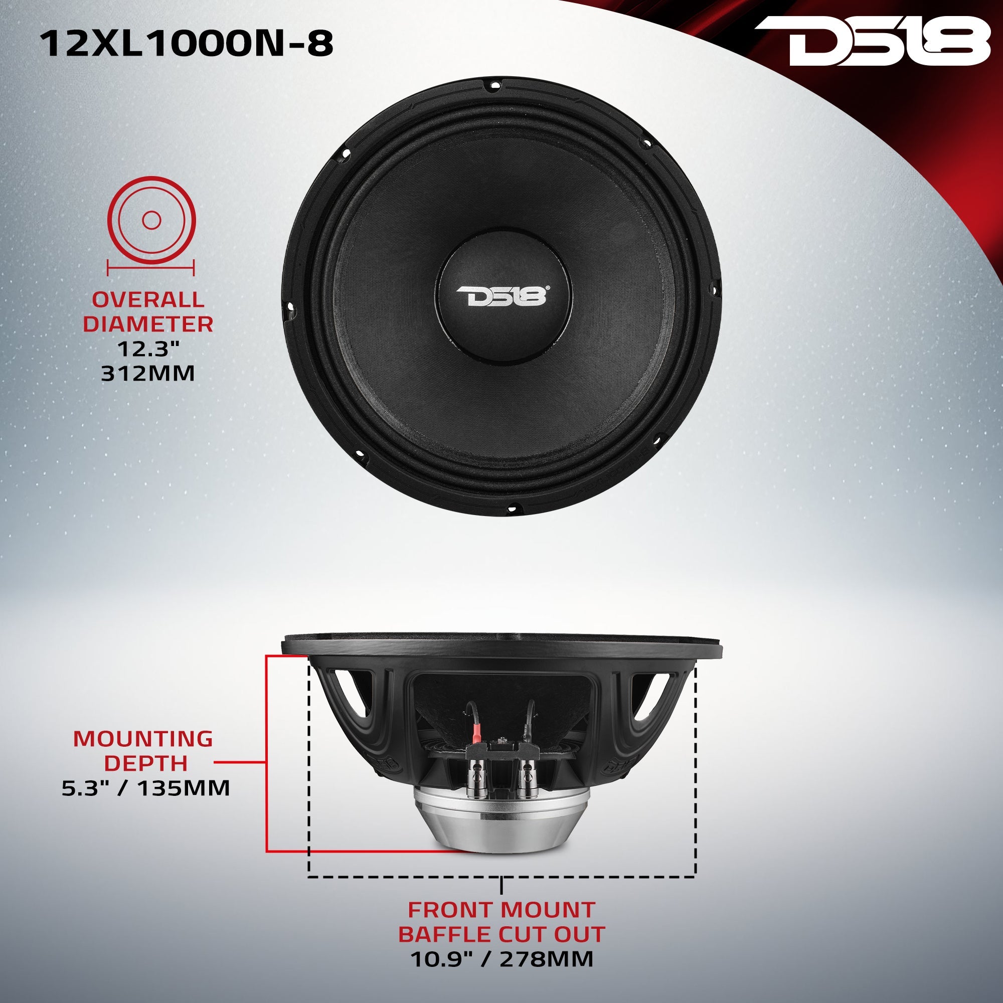 XL 12" Mid-Range Loudspeaker 8-Ohm with Neodymium Magnet 500 Watts RMS