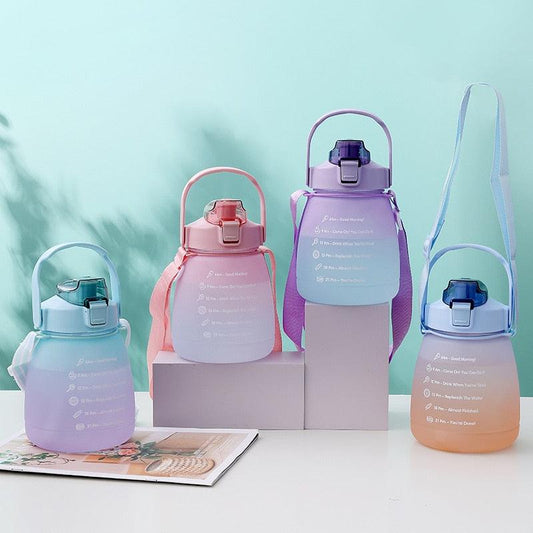 1300ml Water Bottle with Straw for Girls Plastic Cute Water Cup Female Children Summer Outdoor Sports Portable Drinkware  Gradient Color Cup Water Cup Outdoor Portable Water Bottle With Strap Large Capacity Straw Cup
