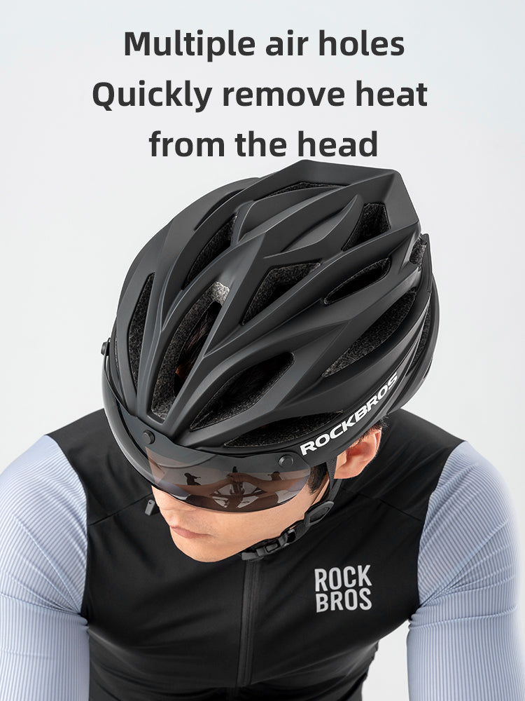 ROCKBROS Trail Helmet with Magnetic Goggles & Adjustable Fit, Black