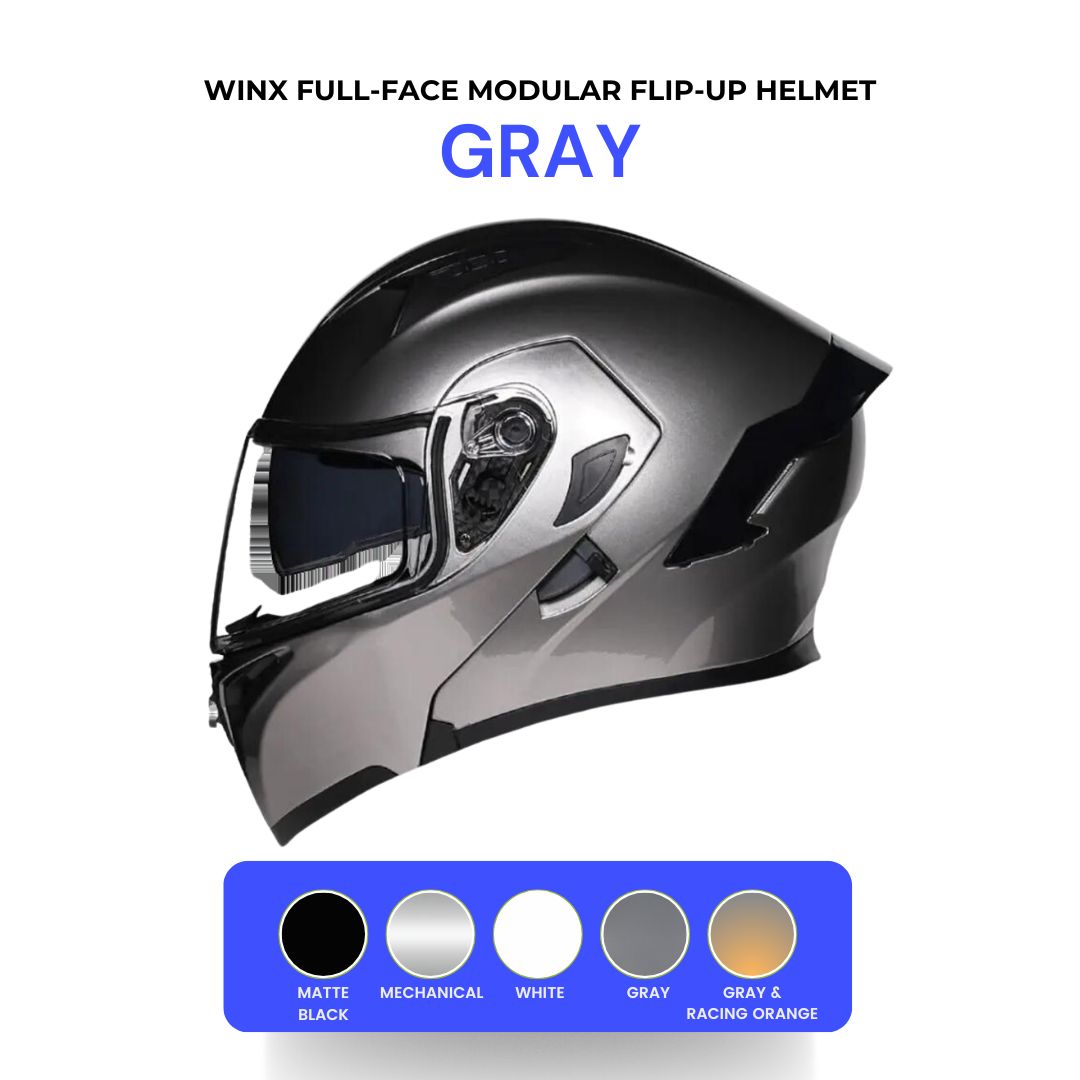 full face flip up modular motorcycle helmet Winx Full-Face Modular Flip-Up Helmet White / Extra Large w/Blue Plated Visor