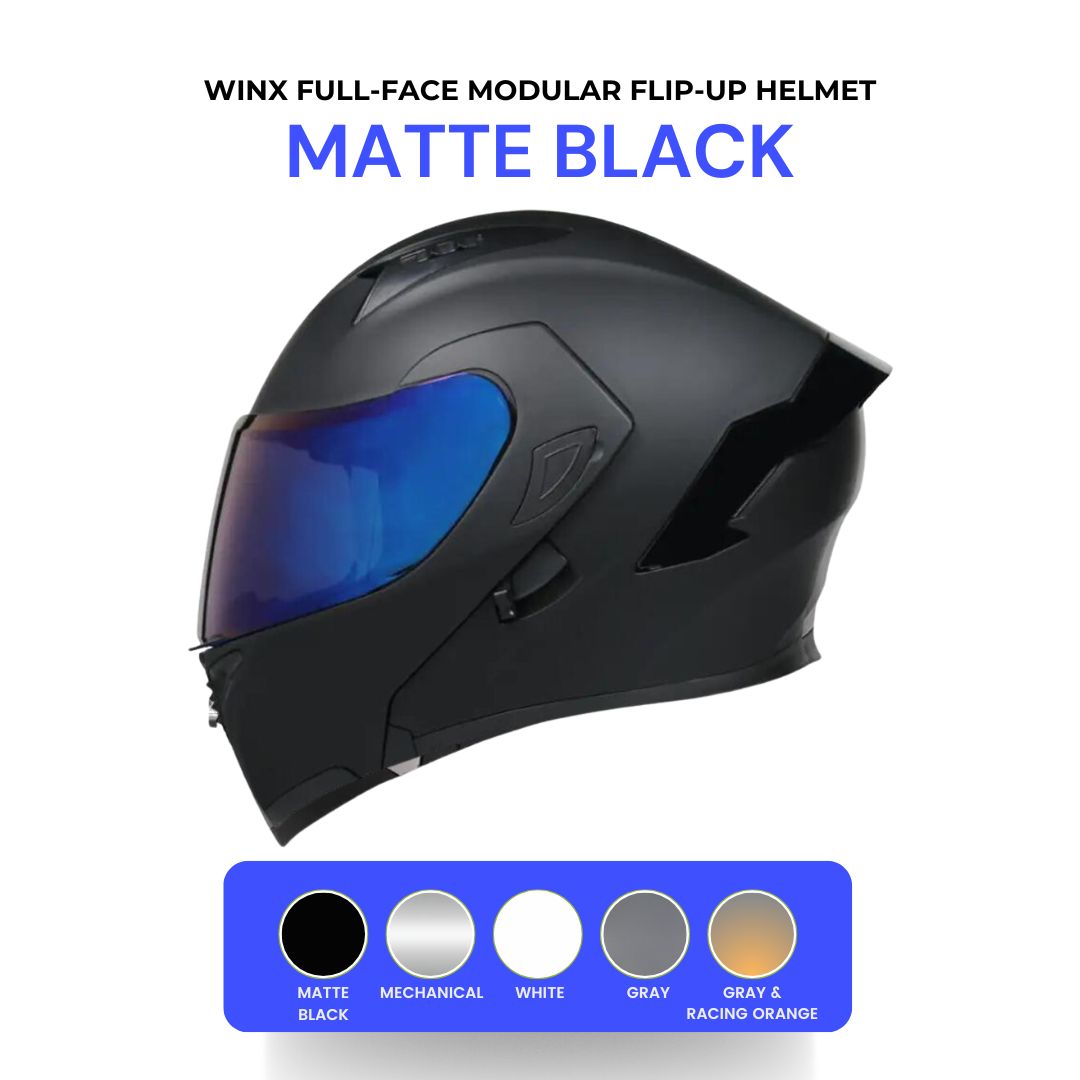 flip up motorcycle helmet safety Winx Full-Face Modular Flip-Up Helmet Matte Black / Large w/Tinted Visor
