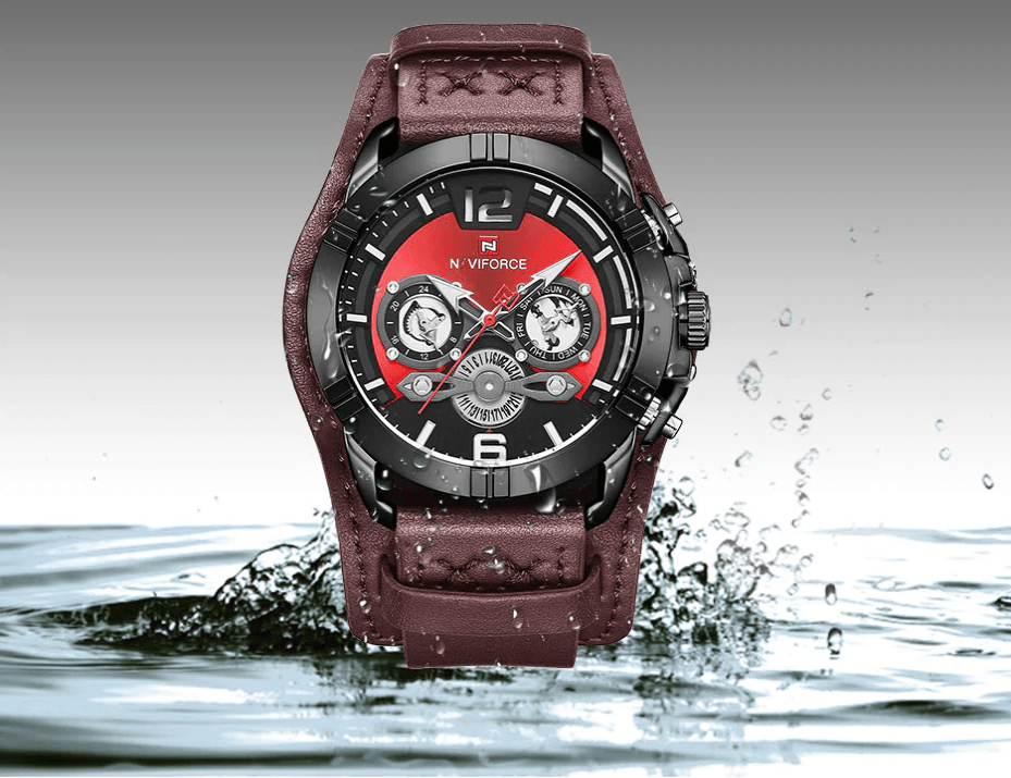 Men's Leather Waterproof Watch With Chronometers And Fluorescent Hands Excellent Design Perfect Gift