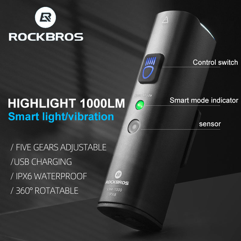 ROCKBROS 1000 Lumen Front Bike Light + Smart Brake & Tail Light Q4