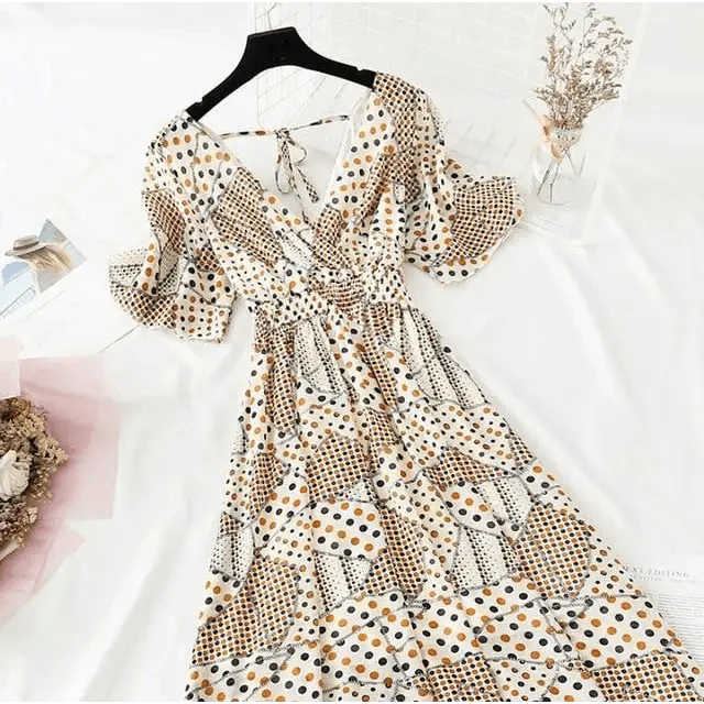 short summer dresses 2021 Dress Women 2021 New Arrive Spring Summer V Neck Ruffles Floral Print Sweet Fresh Fashion Casual Short Dress Purple / XL