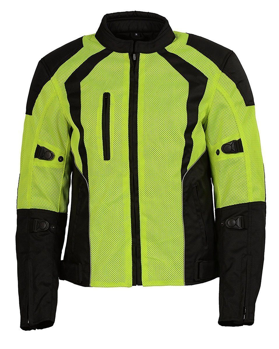 MPL2793 High Vis Green with Black Armored Textile Motorcycle Jacket for Women - All Season Mesh Jacket