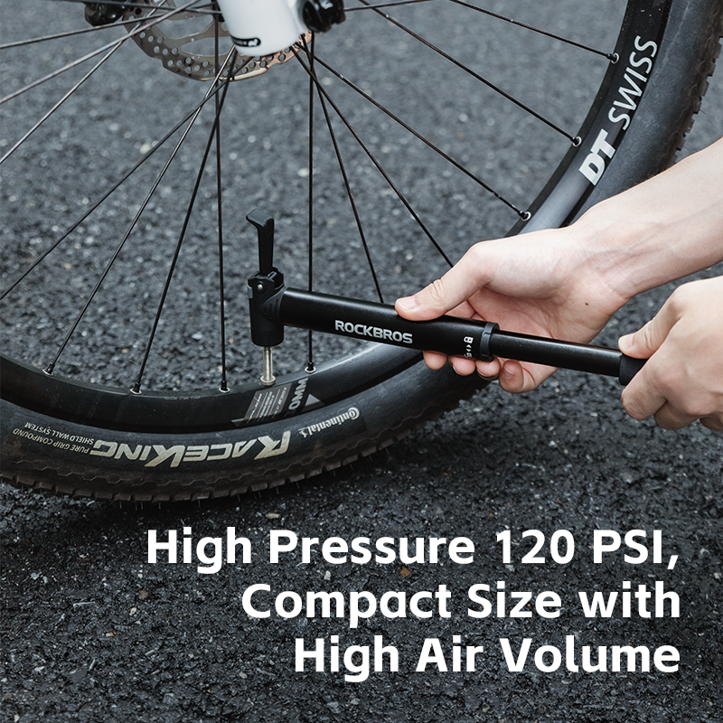 ROCKBROS Bicycle Tire Pump 120PSI MTB Bike Air Inflator Built-in Ratchet Tool