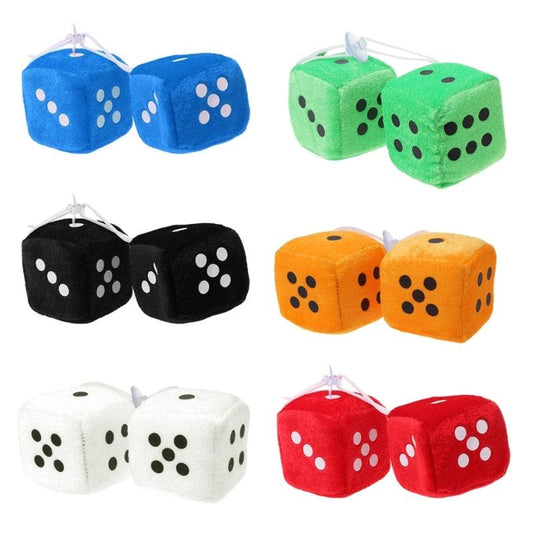 2PCS Car-Styling Fuzzy Dice Dots Rear View Mirror Hangers Car Interior Decoration White Dots Decorative Mirror Fuzzy Dice Black Plush Car Hanging Mirror Fuzzy Dice Pair Auto Accessories Interior Ornaments