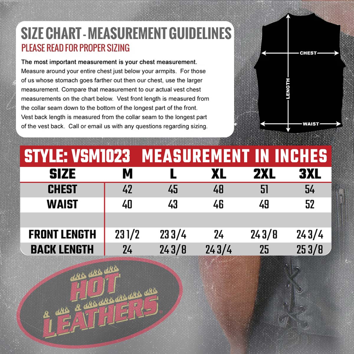 VSM1023 Men's Black 'Conceal and Carry Leather Vest