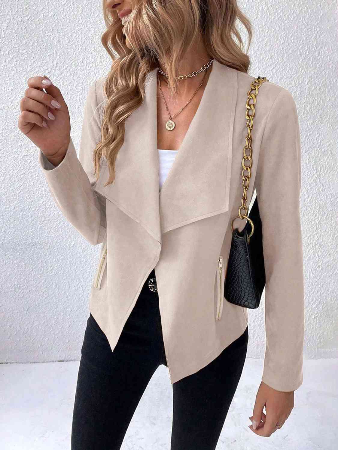 Classic Minimalist Collared Long Sleeve Jacket for Women – Minimalist & Lightweight Everyday Outerwear