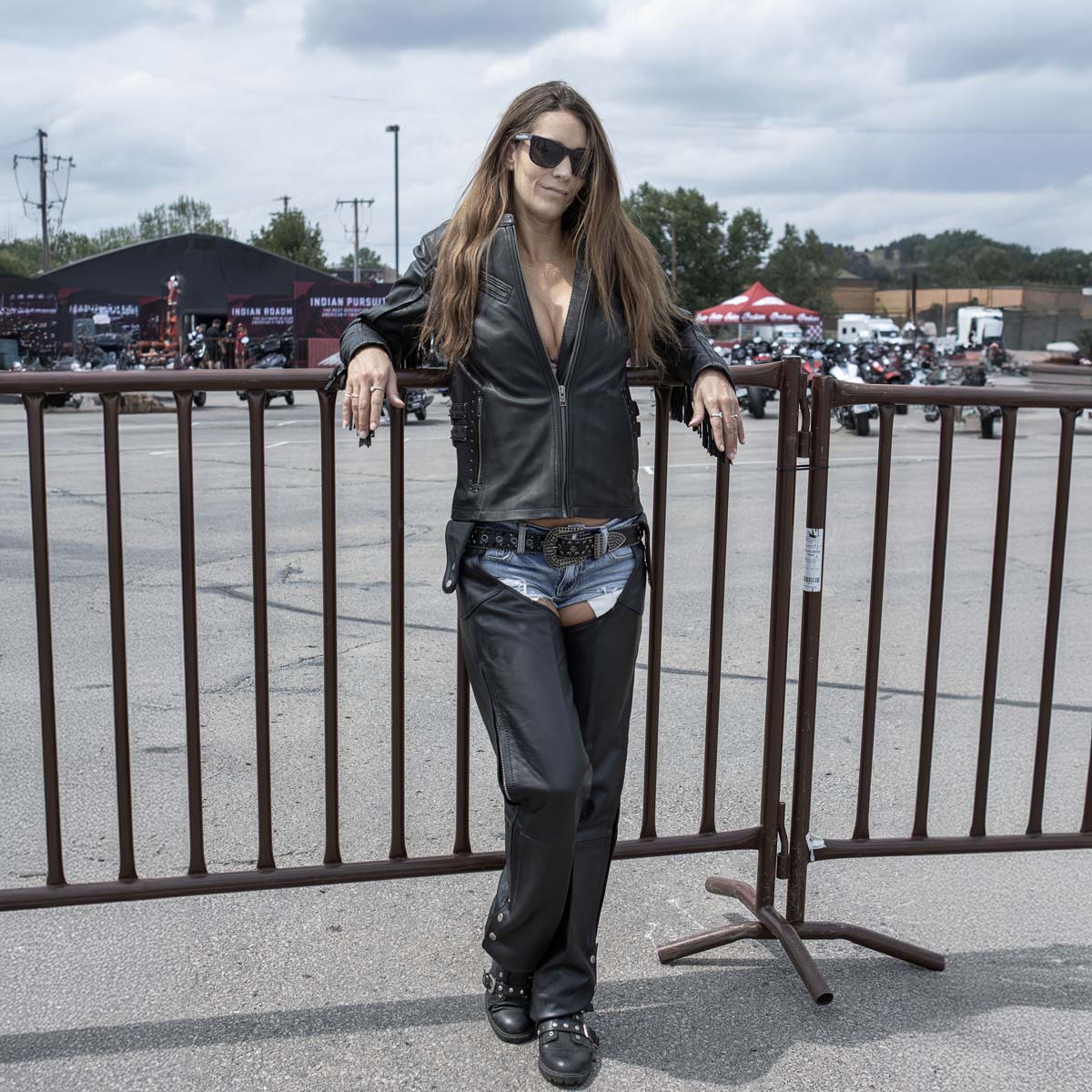 JKL1028 Studs and Fringe Ladies Black Motorcycle style Carry Conceal Leather Biker Jacket