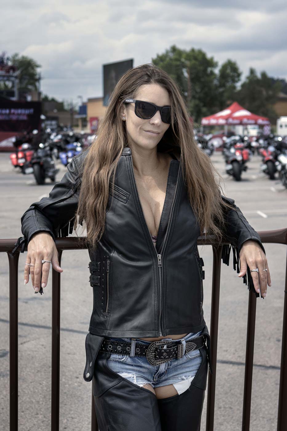 JKL1028 Studs and Fringe Ladies Black Motorcycle style Carry Conceal Leather Biker Jacket