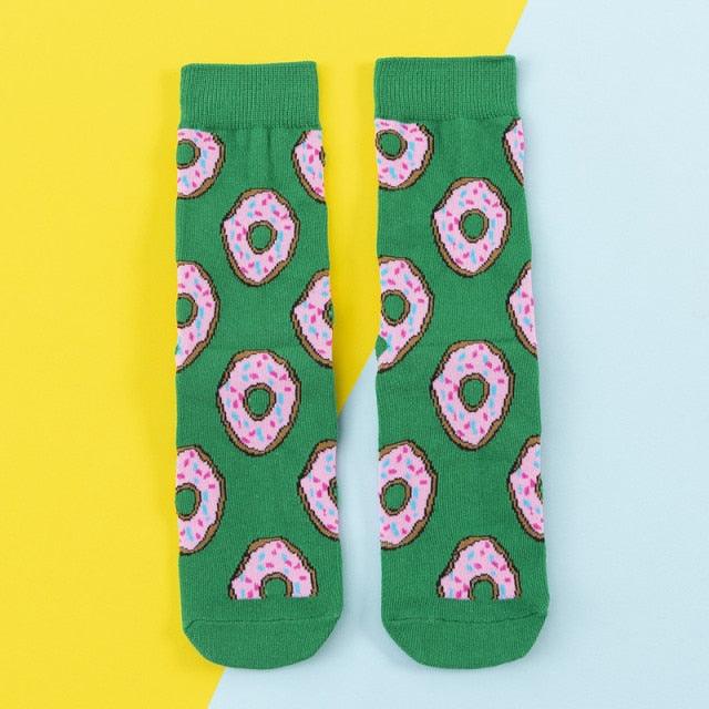 Women's Colorful Cotton Socks Fruits Banana Avocado Lemon Egg Cookie Donuts Food Happy Color Socks