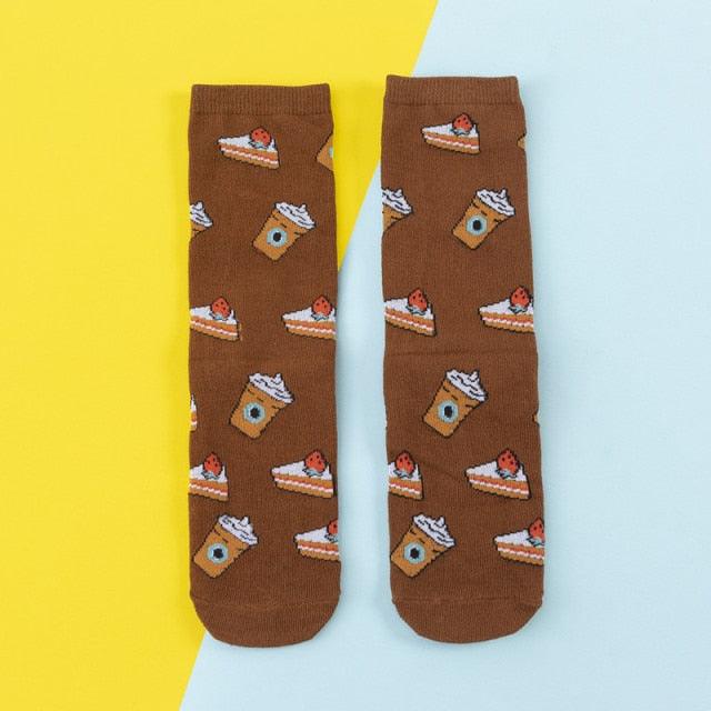 Women's Colorful Cotton Socks Fruits Banana Avocado Lemon Egg Cookie Donuts Food Happy Color Socks