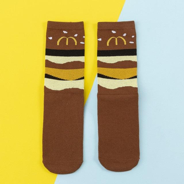 Women's Colorful Cotton Socks Fruits Banana Avocado Lemon Egg Cookie Donuts Food Happy Color Socks