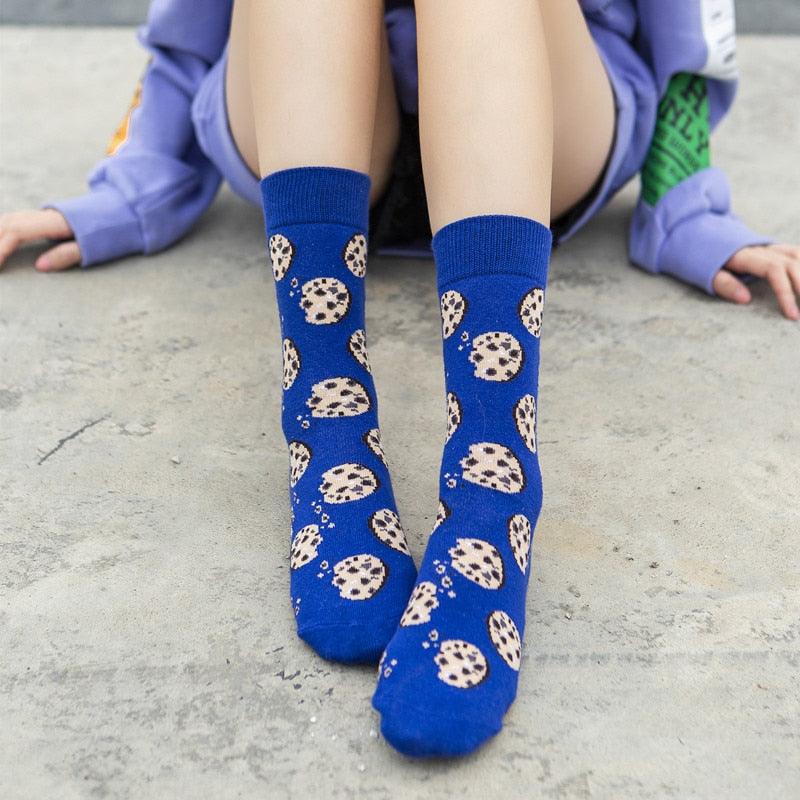 Women's Colorful Cotton Socks Fruits Banana Avocado Lemon Egg Cookie Donuts Food Happy Color Socks
