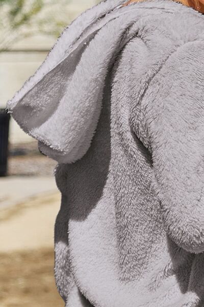Women Full Size Teddy Hooded Jacket with Pockets Cozy Casual Jacket Comfortable Women Jacket