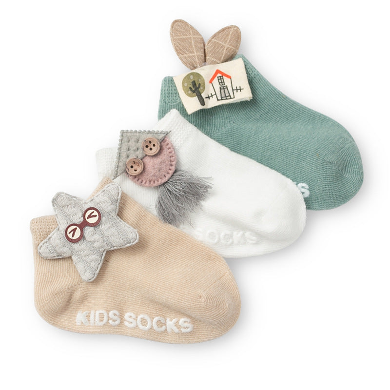 3 Pair/ SET  Baby Newborn Cotton Ankle Socks for Toddler Baby Girls Anti-slip Floor Sock Bowknot Flower Socks For Baby and Kids from 0-24M