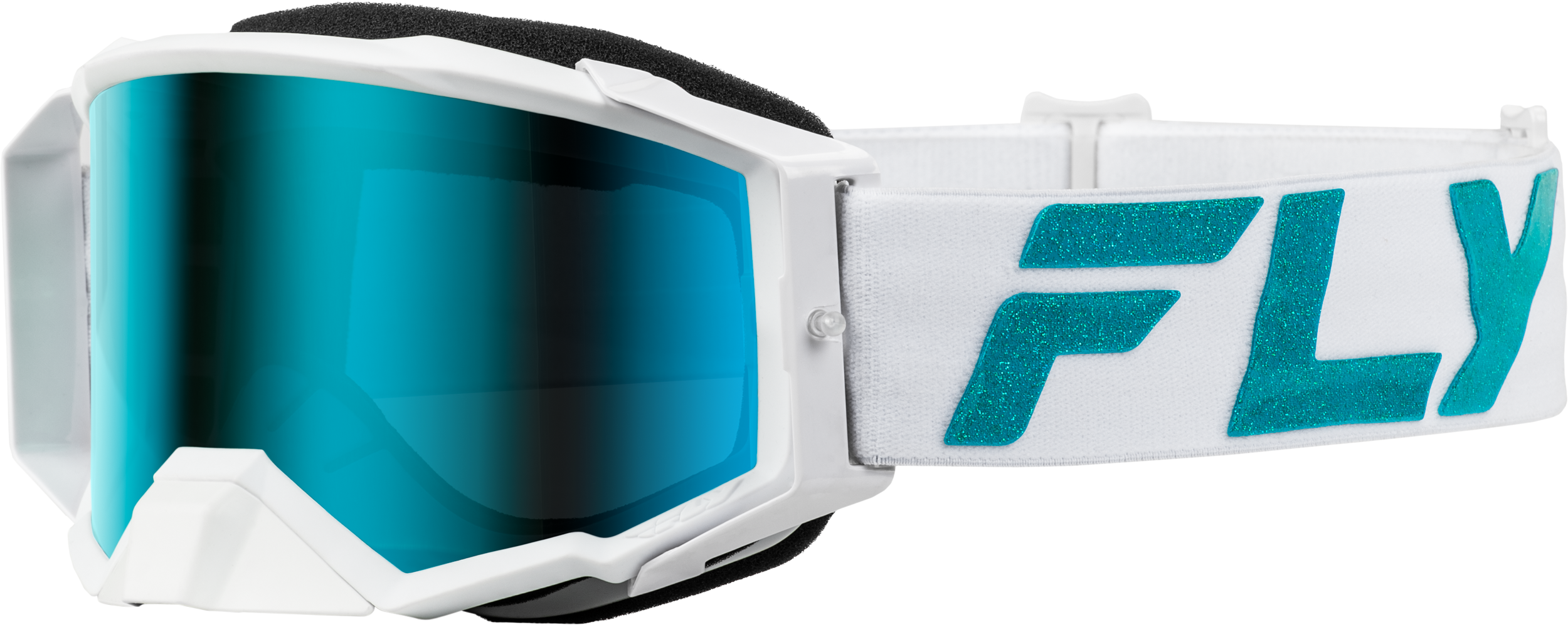 Fly Racing Zone Elite Goggle White/Teal W/ Light Grn Mirror/Smoke Lens 37-51907