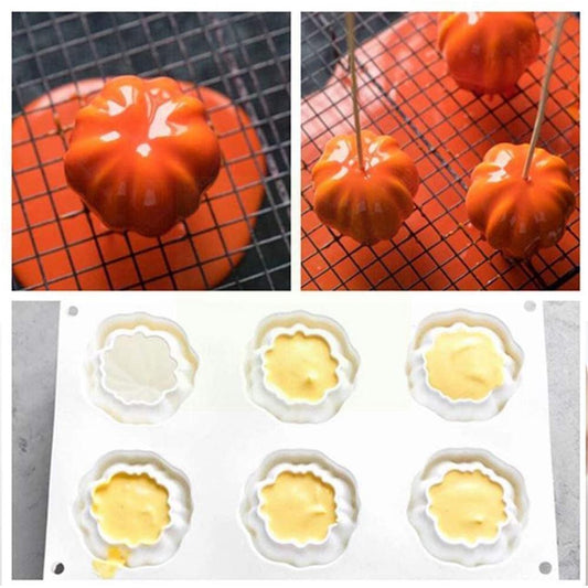 6 Pumpkin Silicone Cake Mold For Chocolate Ice Cream Decorating Pudding Dessert Tools Bakeware Baking Silicone Cake Molds For Baking 3D Pumpkin Silicone Mold For Party