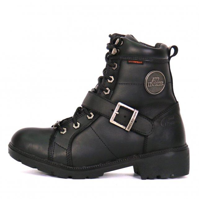 Ladies 6-inch Black Lace-Up Leather Boots with Buckle Strap BTL1004