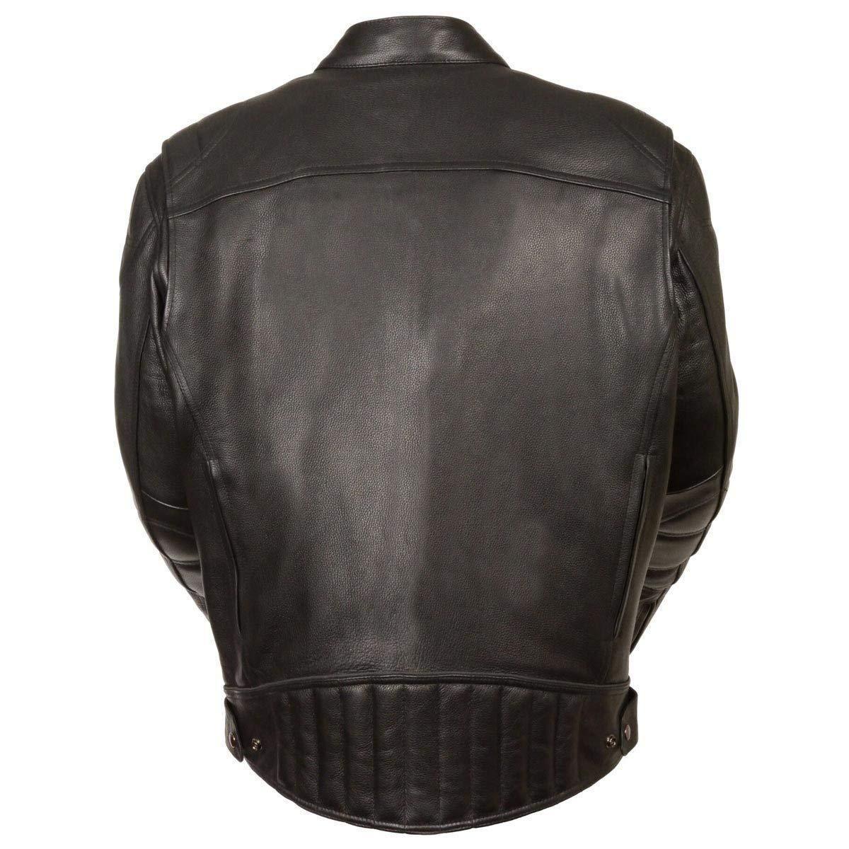 MLM1560 Men's Black Long Body and Vented Motorcycle Leather Jacket
