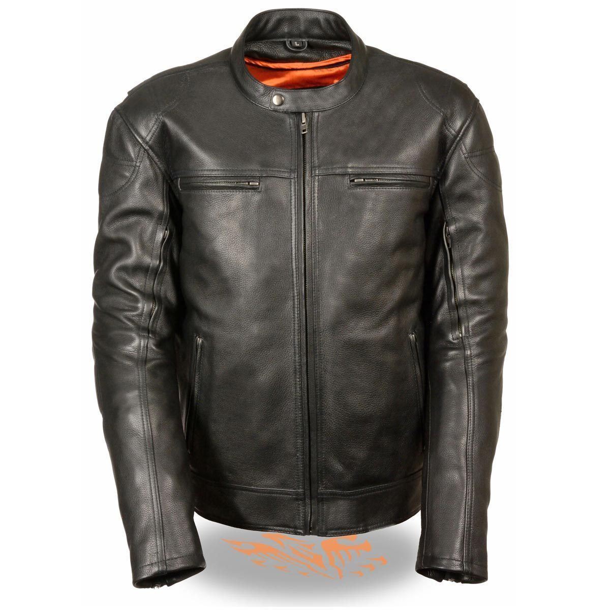 MLM1560 Men's Black Long Body and Vented Motorcycle Leather Jacket
