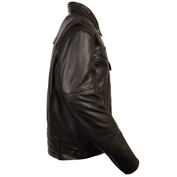 MLM1570 Men’s Black Premium Cowhide Leather Utility Pocket Motorcycle Jacket