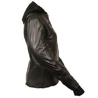 ML2066 Women's 3/4 Black Leather Hoodie Jacket with Reflective Tribal Design