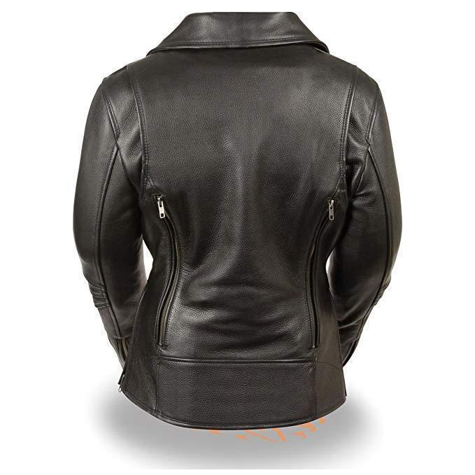 MLL2580 Women's Long Length Belt-Less Vented Black Leather Jacket