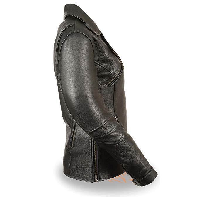 MLL2580 Women's Long Length Belt-Less Vented Black Leather Jacket