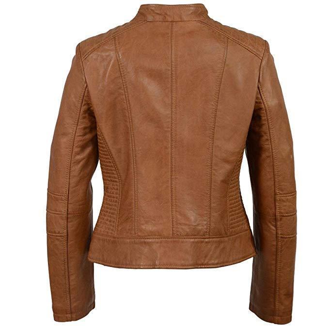 SFL2860 Women's Saddle Zip Front Stand Up Collar Leather Jacket