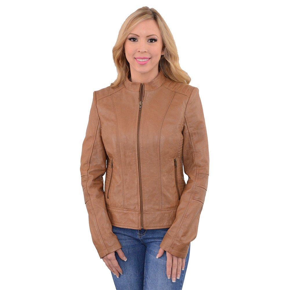 SFL2860 Women's Saddle Zip Front Stand Up Collar Leather Jacket