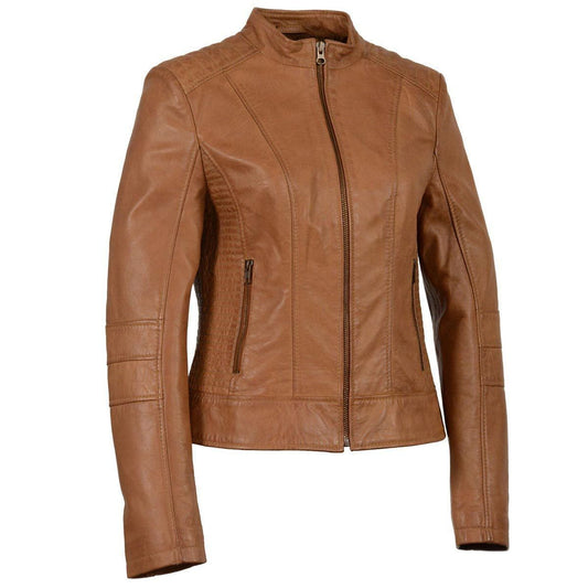 SFL2860 Women's Saddle Zip Front Stand Up Collar Leather Jacket