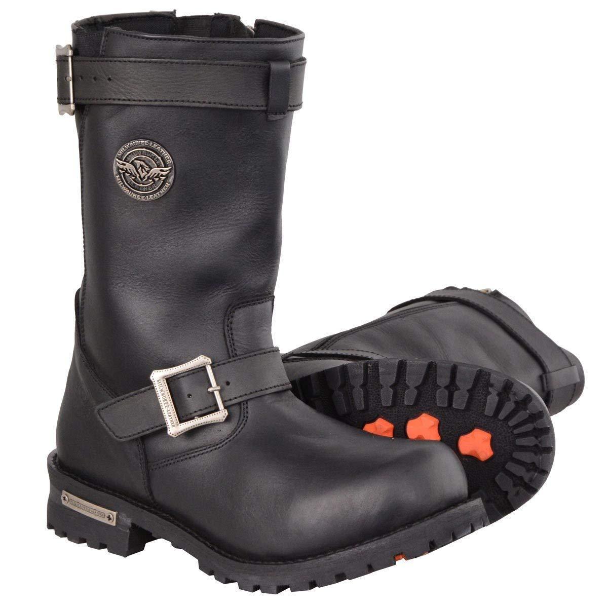 Men's Black Leather Wide-Width 11-Inch Classic Engineer Motorcycle Boots MBM9020W