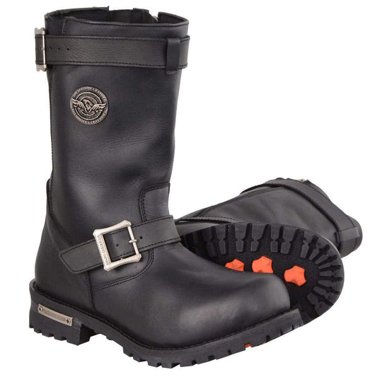 Men's Black Leather Wide-Width 11-Inch Classic Engineer Motorcycle Boots MBM9020W