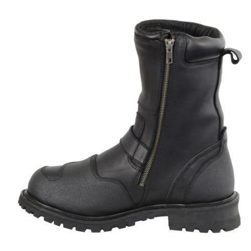 Men's Black Wide Width 9-inch Waterproof Engineer Leather Biker Boots with Reflective Piping MBM9071WP