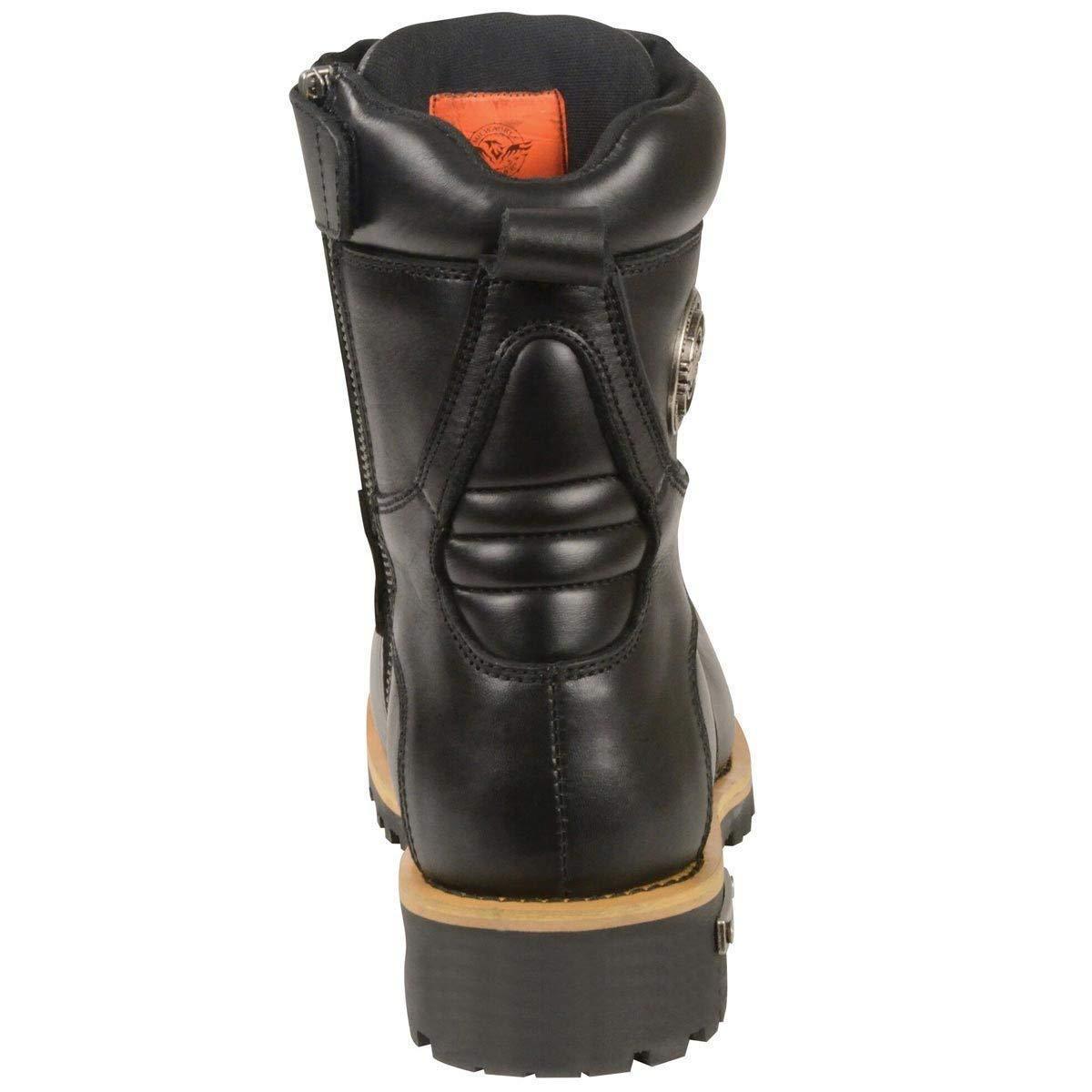Men's Classic Black Leather Lace-Up Logger Boots w/ Side Zipper MBM9095