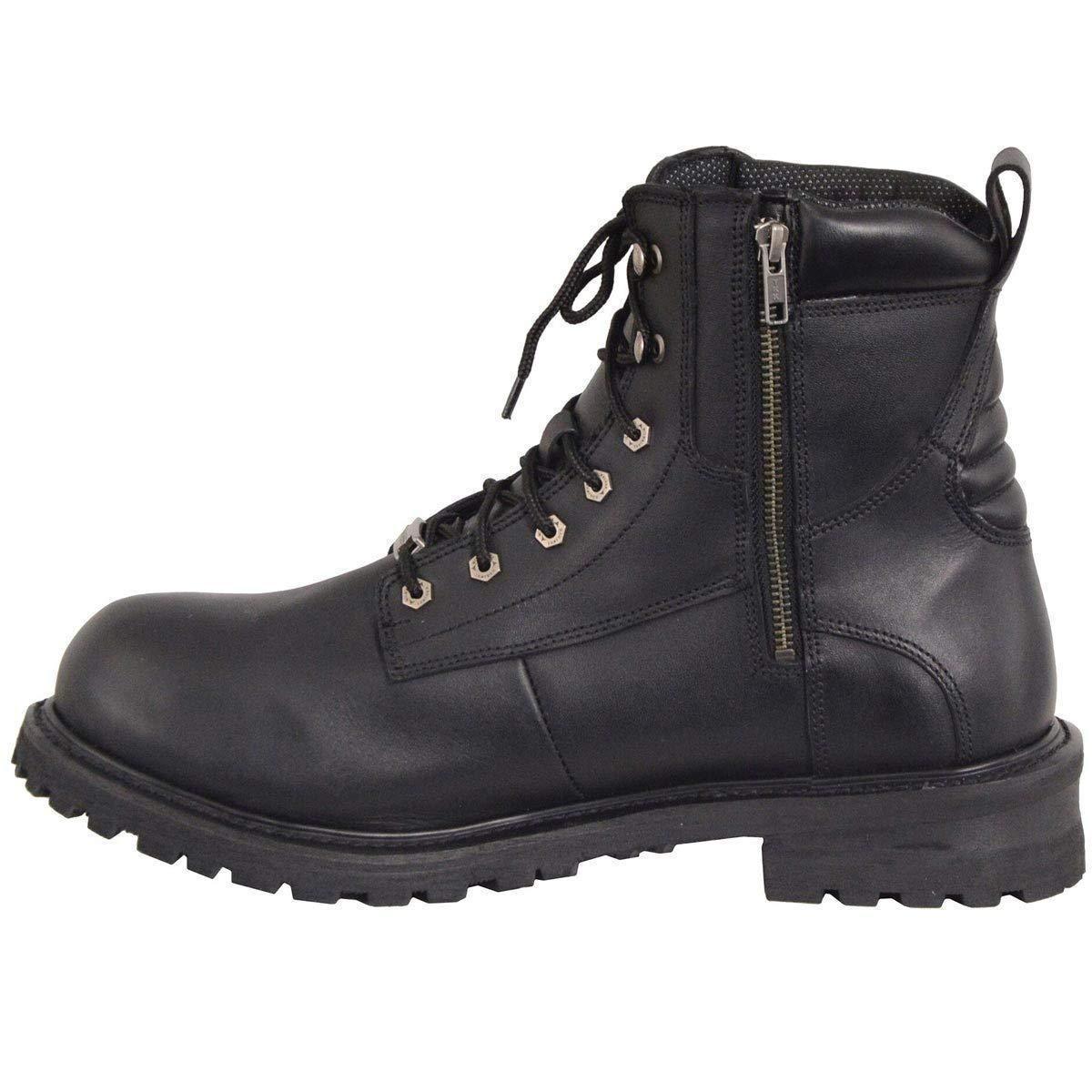 Men's Black Leather Wide Width 6-Inch Lace-Up Logger Waterproof Motorcycle Boots MBM9096WP