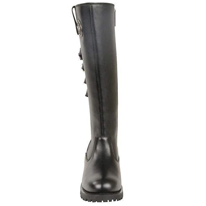 MBL9345 Women's Black 15-inch High Rise Leather Riding Boots with Four Calf Buckles