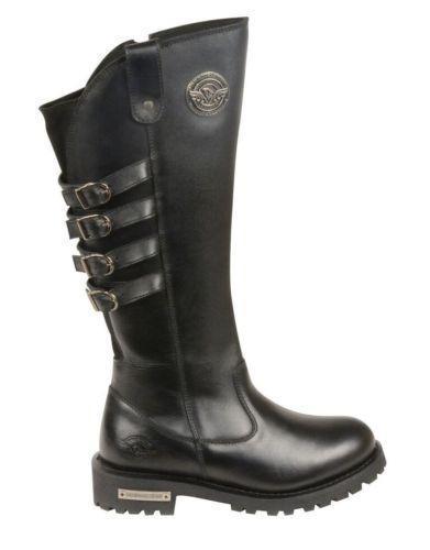 MBL9345 Women's Black 15-inch High Rise Leather Riding Boots with Four Calf Buckles