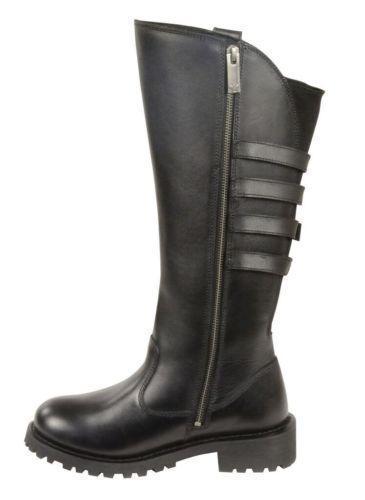 MBL9345 Women's Black 15-inch High Rise Leather Riding Boots with Four Calf Buckles