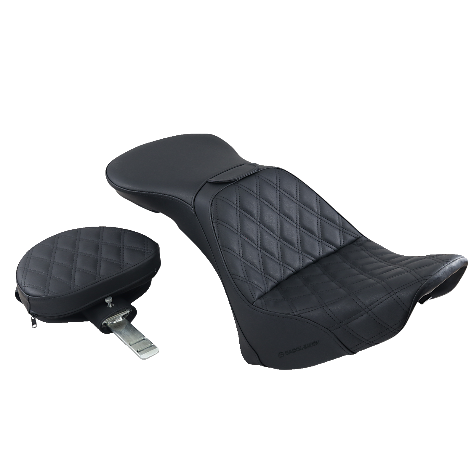 SADDLEMEN Explorer Seat - With Backrest - Lattice Stitched - Black - FLSTN 806-15-030LS
