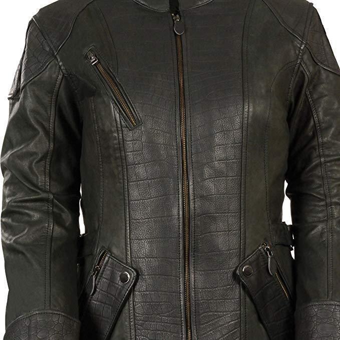 MLL2560 Women's Black 3/4 Length Gator Embossed Leather Jacket