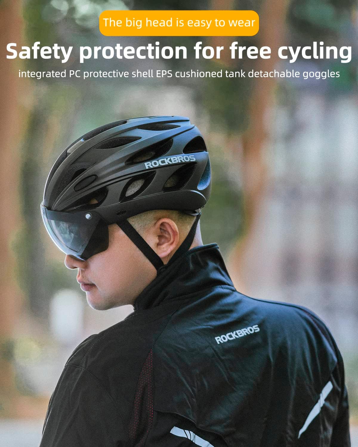 ROCKBROS Lightweight Cycling Helmet with Removable Goggles Sun Visor, White