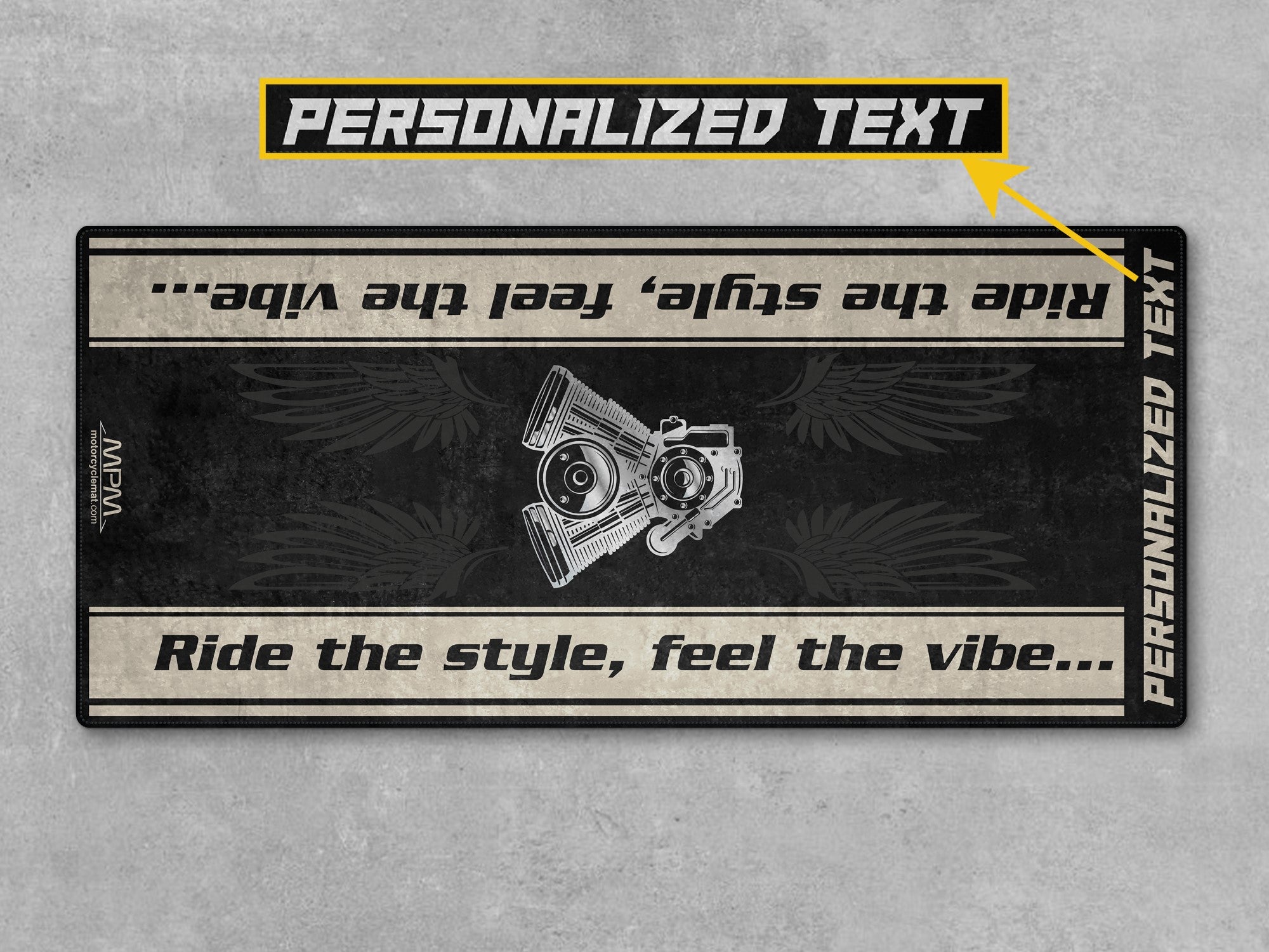 MPM Motorcycle Mat for Cruiser Motorcycle "Ride The Style, Feel The Vibe" - MM7307
